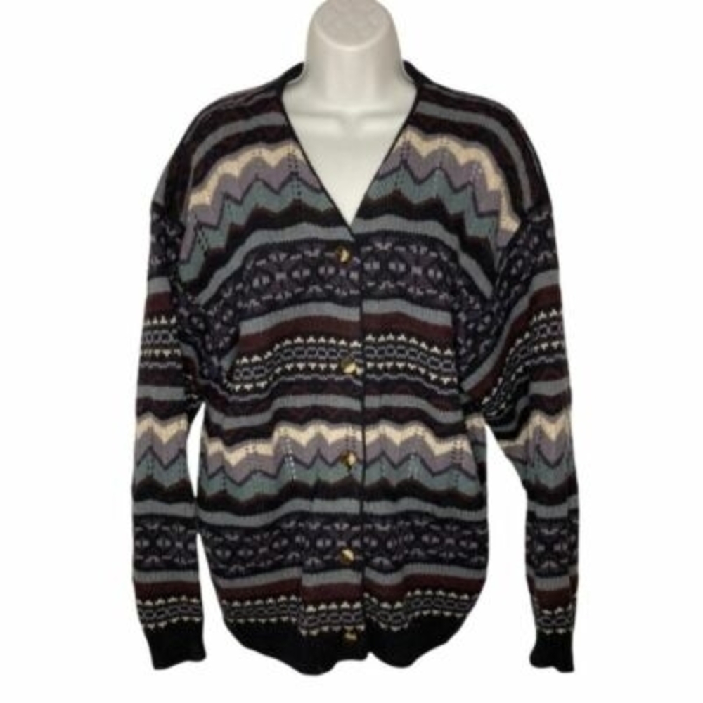 Vintage Tristan & Iseut Wool Patterned Cardigan Sweater